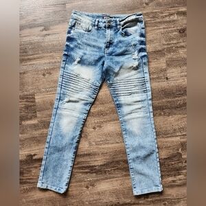 Southpole Faded Distressed Moto Blue Denim Jeans